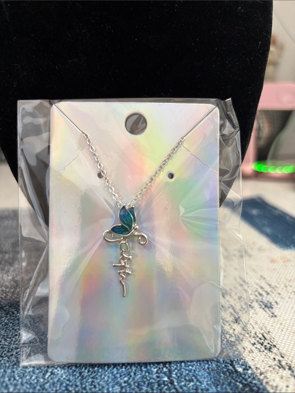 Silver Butterfly Pendant Necklace with Faith